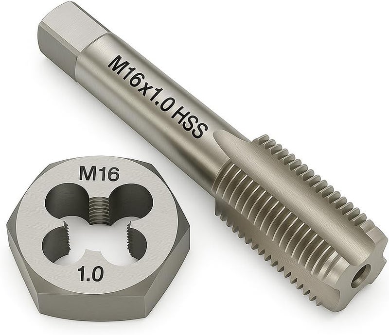 Yamesh M16x1.0 Metric Tap and Die Set Right Hand HSS Tap & GCr15 Hex Die for Metal Thread Repair - Image 1